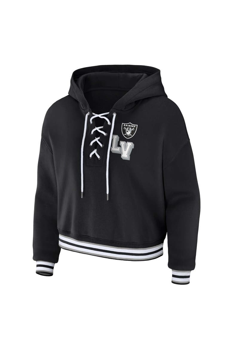 Women's WEAR by Erin Andrews Black Las Vegas Raiders Lace-Up Pullover Hoodie, Alternate, color, Black