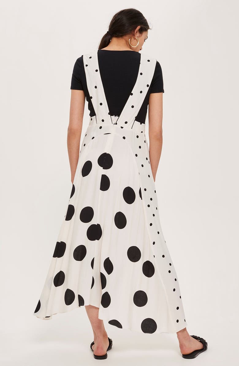 Topshop Mix Spotted Pinafore Midi Dress, Alternate, color, 