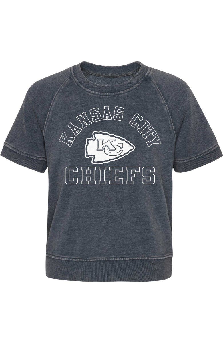 Outerstuff Girls Juniors Heather Charcoal Kansas City Chiefs Cheer Squad Raglan T-Shirt, Alternate, color, Heather Charcoal
