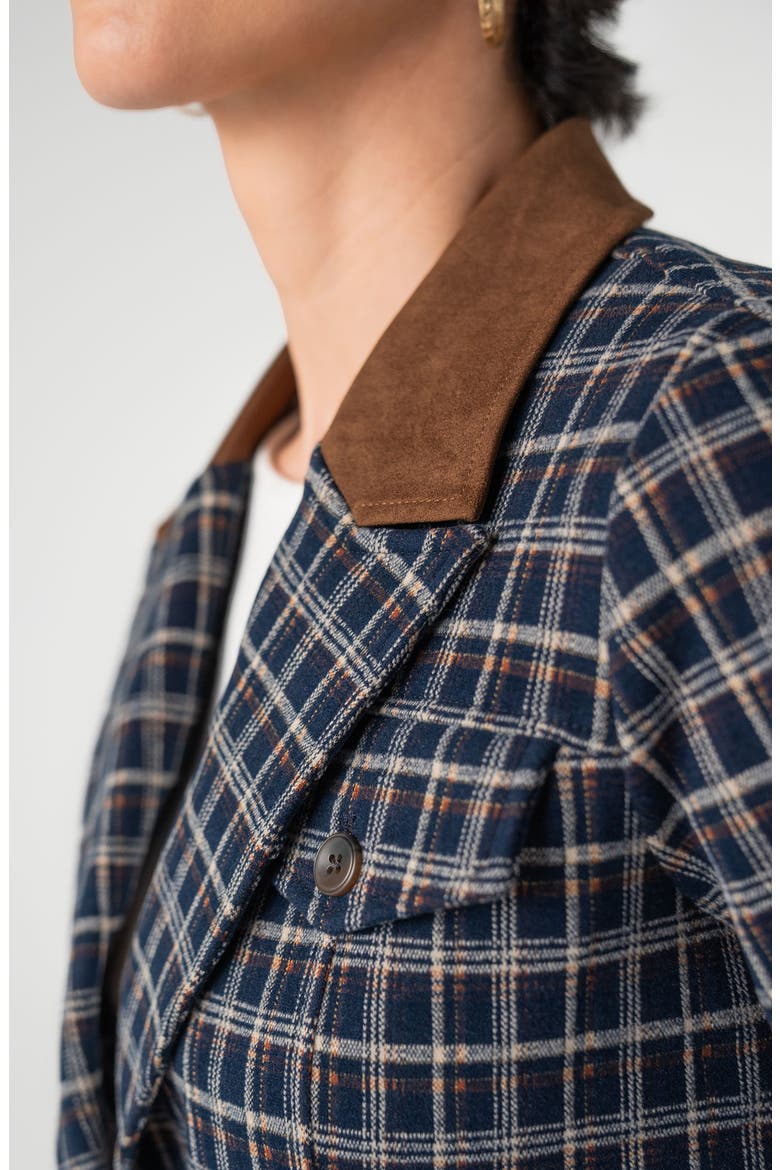 Cropped Tartan Blazer, Alternate, color, NAVY/ MULTI TARTAN