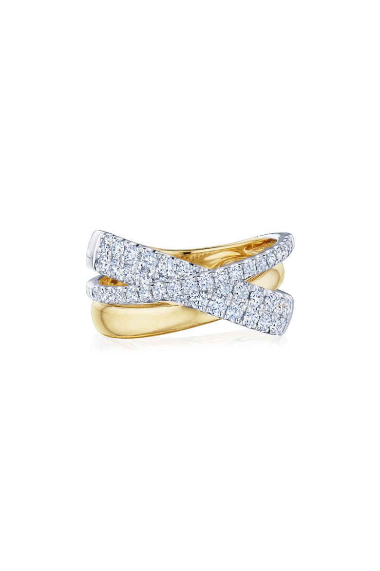 XO Diamond Stack Ring, Main, color, TWO TONE WHITE/ YELLOW GOLD