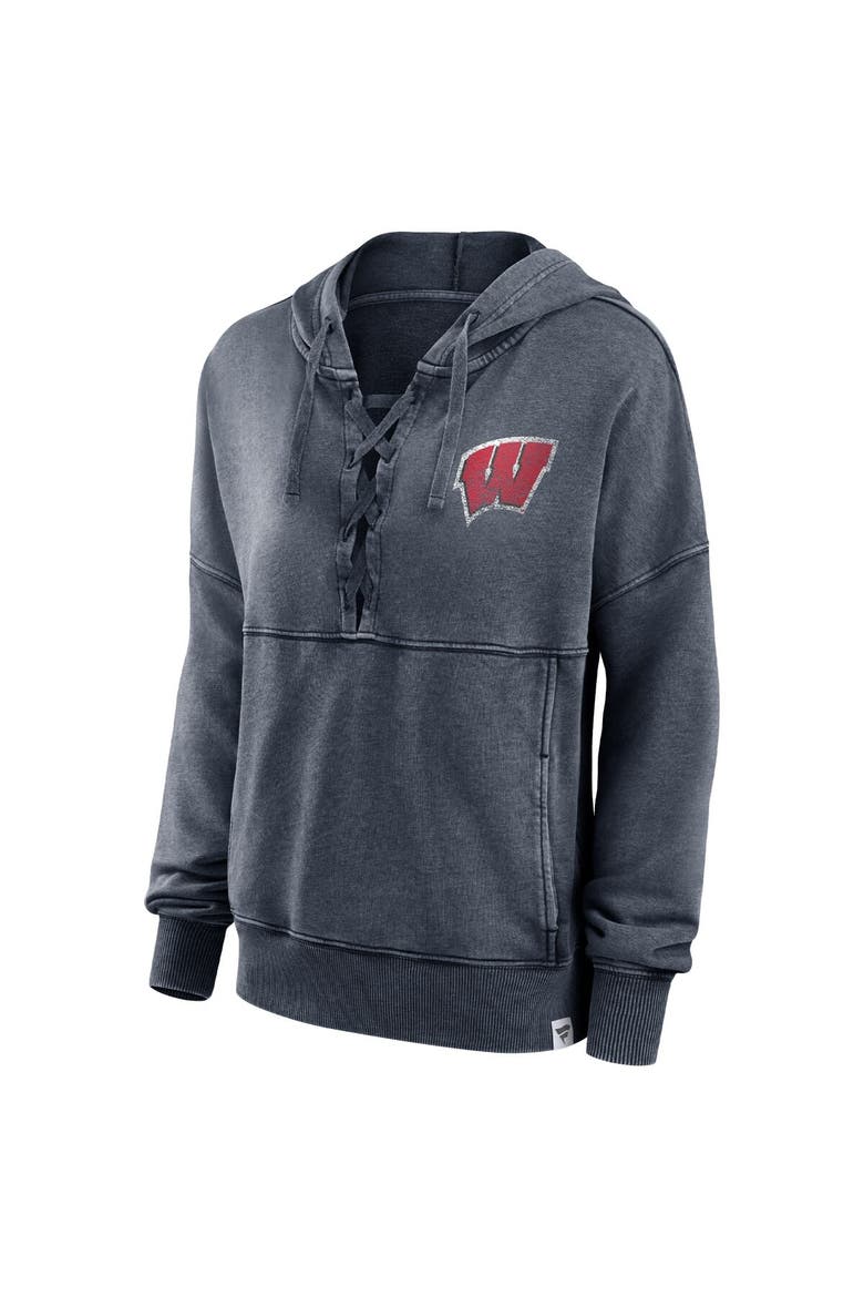 Women's Fanatics Branded Heathered Charcoal Wisconsin Badgers Overall Speed Lace-Up Pullover Hoodie, Alternate, color, Heather Charcoal