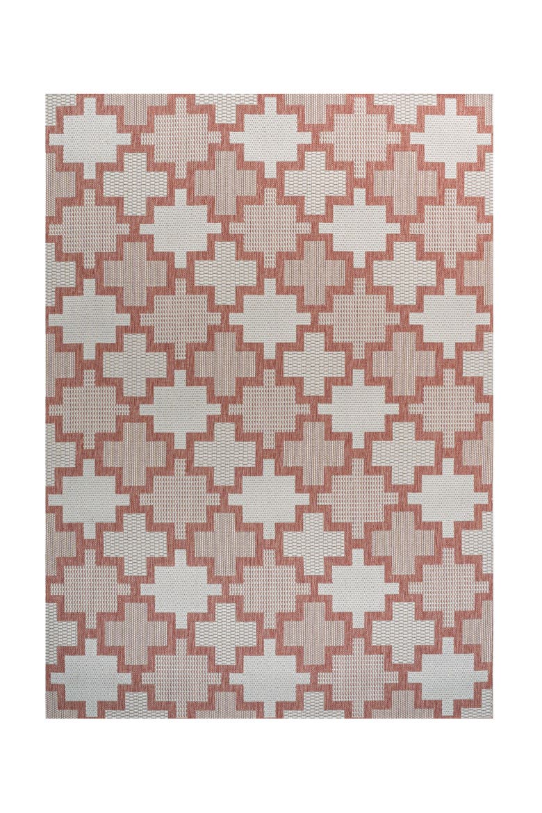 Cyrus Modern Geometric Tile Pattern Indoor/Outdoor Area Rug, Main, color, Salmon/Cream