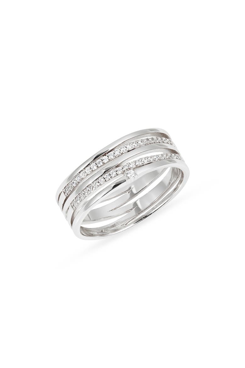 Demifine Cubic Zirconia Crossover Multiband Ring, Main, color, STERLING SILVER PLATED