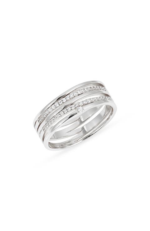 Demifine Cubic Zirconia Crossover Multiband Ring