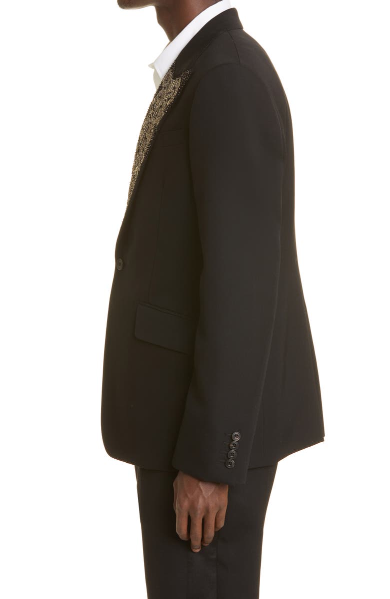 McQueen Alexander McQueen Embellished Wool Tuxedo Jacket, Alternate, color, 1000 Black