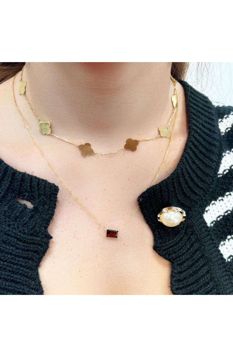 The Lovery Fine Jewelry Garnet Emerald Cut Single Bezel Necklace, Alternate, color, Garnet