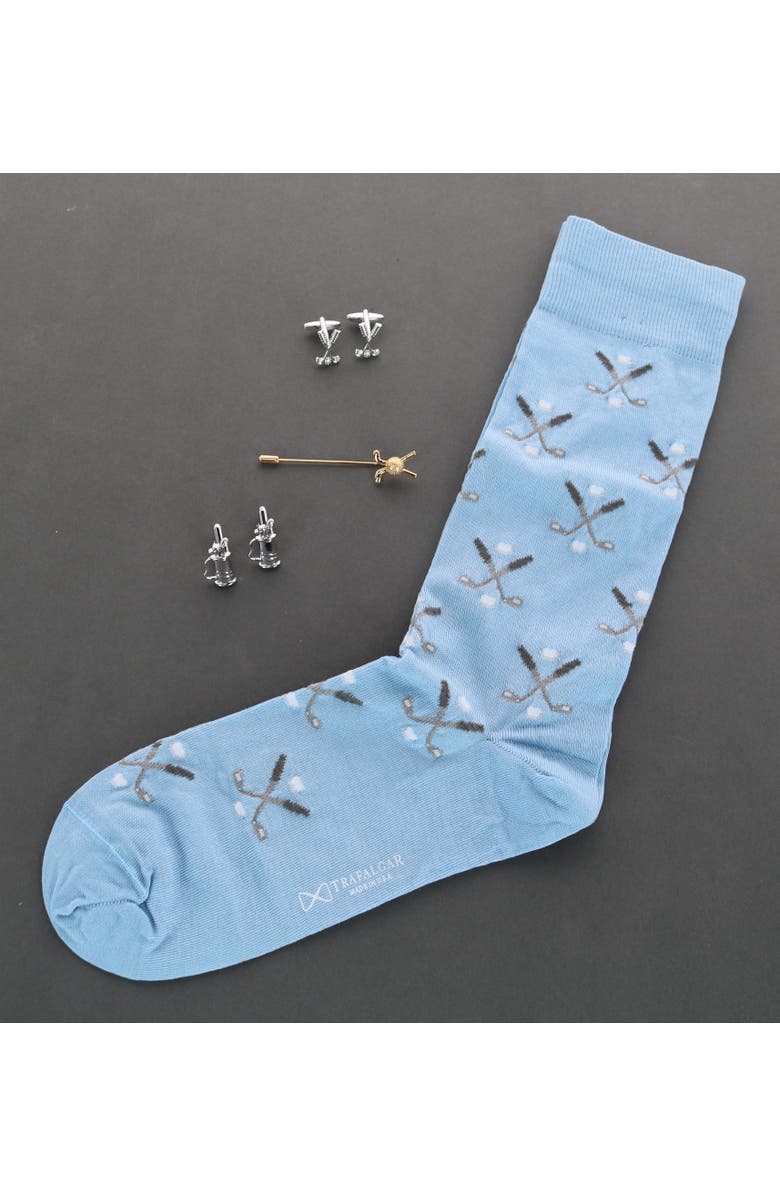 Trafalgar Hole In One Golf Novelty Mercerized Cotton Mid-Calf Socks, Alternate, color, Light Blue