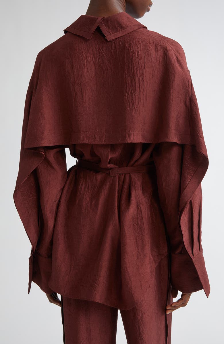 Jason Wu Collection Oversize Belted Crinkled Satin Button-Up Top, Alternate, color, Medjool