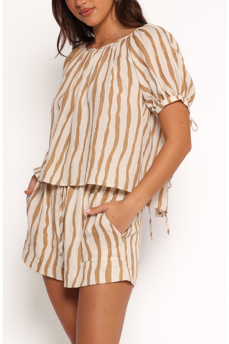 Maggie Stripe Cotton Blend Top & Shorts Set, Alternate, color, WHITE TAN STRIPE