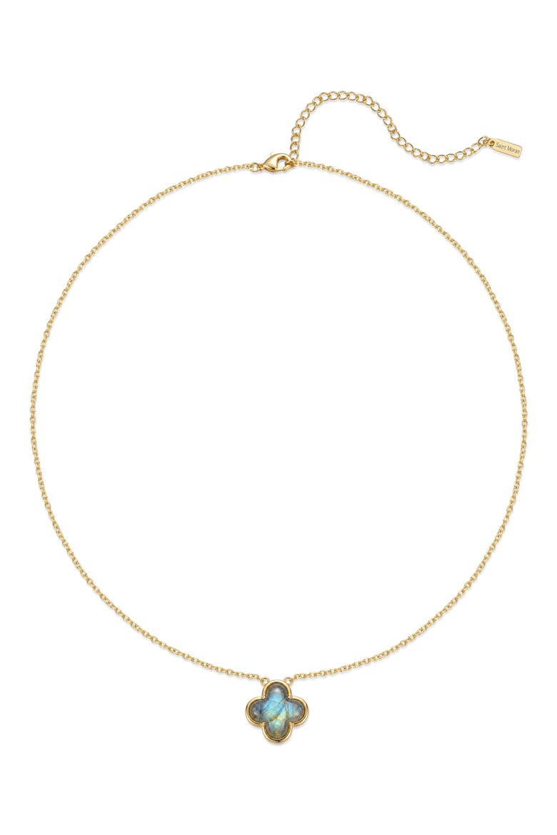 Labradorite Quatrefoil Pendant Necklace, Alternate, color, GREEN/ GOLD