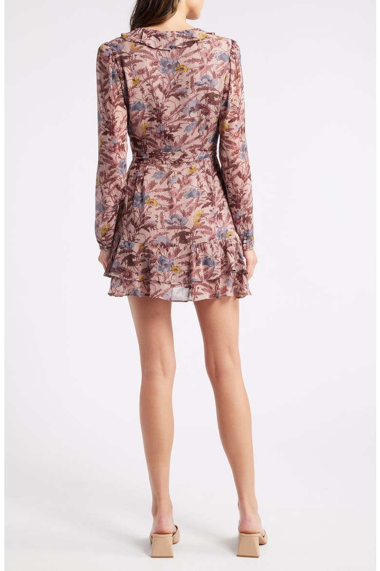 Tamera Floral Ruffle Long Sleeve Silk Minidress, Alternate, color, DKPRIMMLT