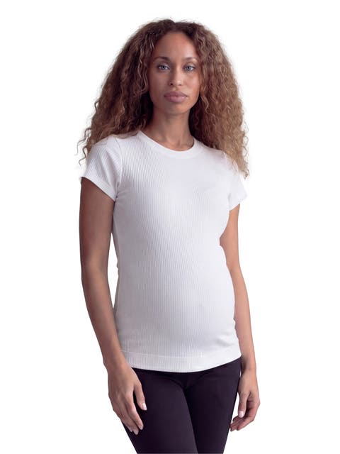 Maternity Basic Ribbed Knit Round Neck Short Sleeve Top