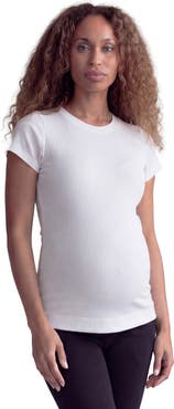 24seven Comfort Apparel Maternity Basic Ribbed Knit Round Neck Short Sleeve Top