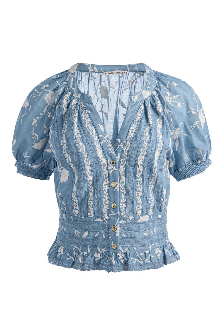 Kathryn Lace & Embroidered Crop Top, Alternate, color, DEEP DENIM BLUE/ OFF WHITE