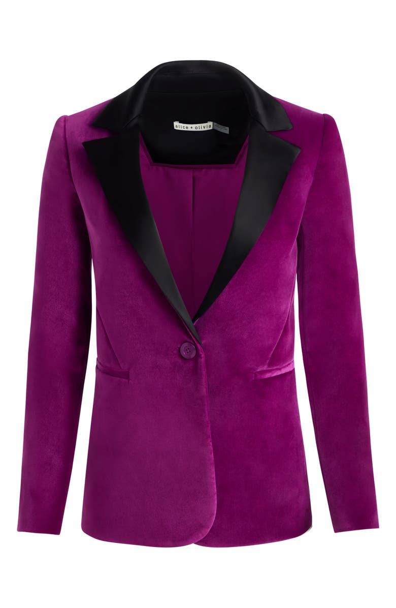 Alice + Olivia Macey Fitted Velvet Blazer, Alternate, color, Bright Boysenberry/ Black