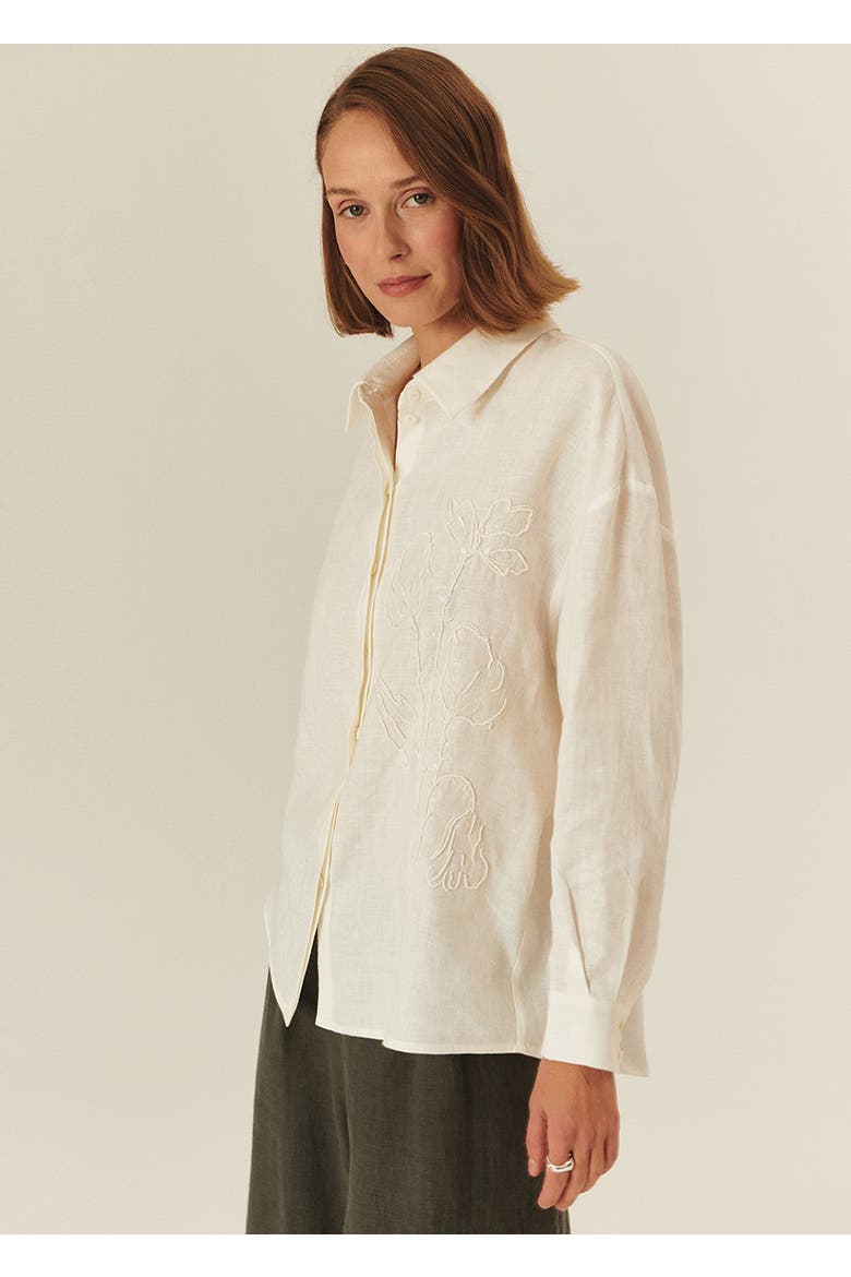 Emelia Embroidered Linen Shirt, Alternate, color, Ecru