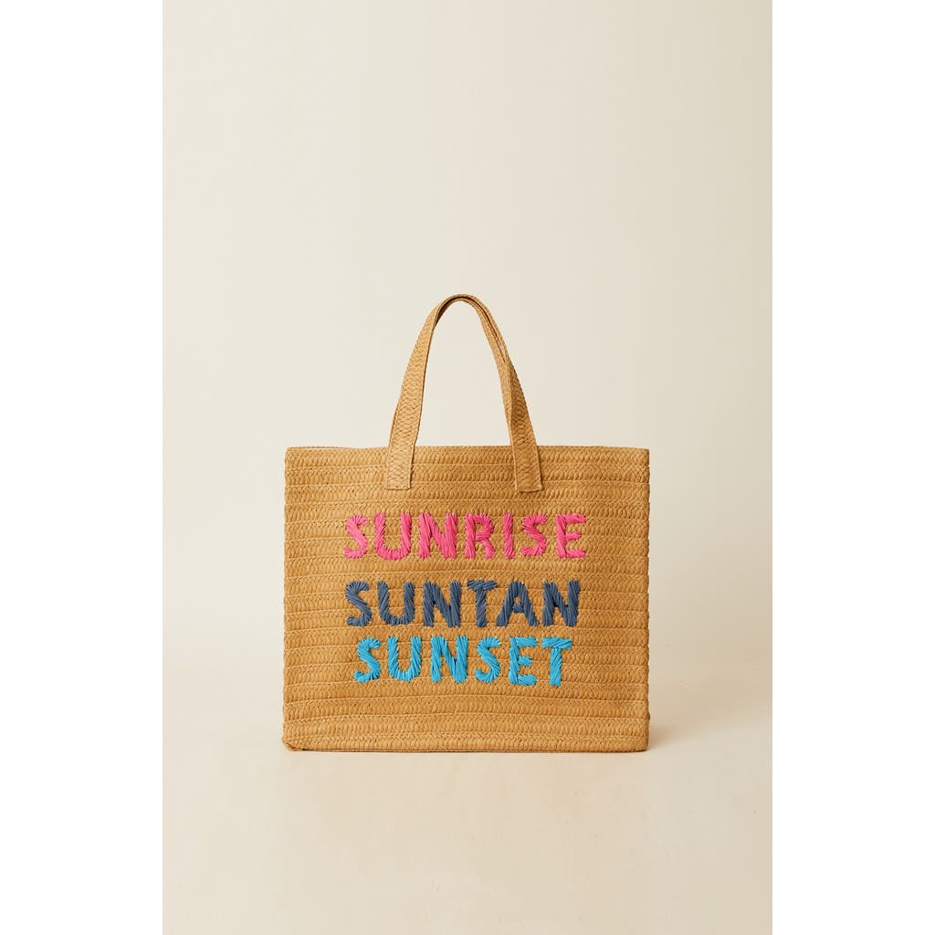 Btb Los Angeles Sunrise Suntan Sunset Straw Tote Bag In Sand Fuchsia Rainbow