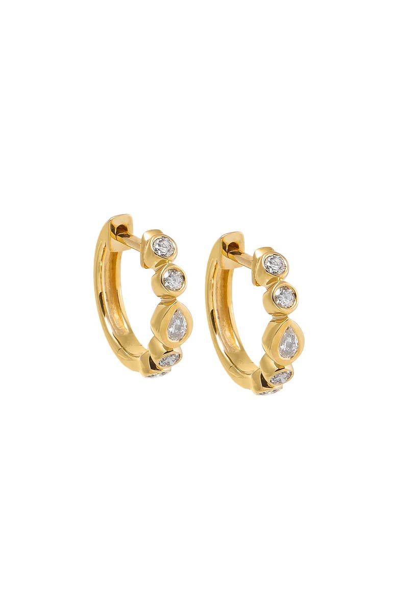 BY ADINA EDEN Diamond Bezel Pear & Solitaire Huggie Earring 14K, Main, color, 14K Gold