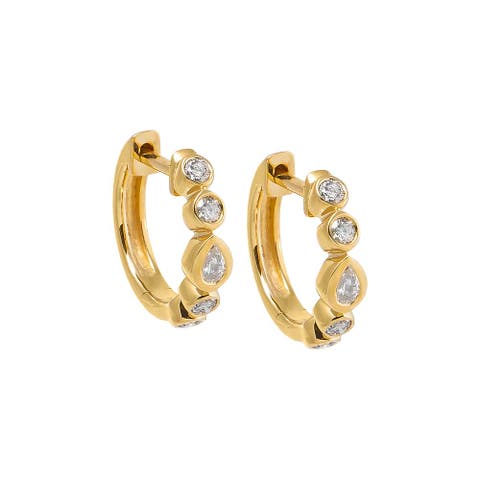 Diamond Bezel Pear & Solitaire Huggie Earring 14K