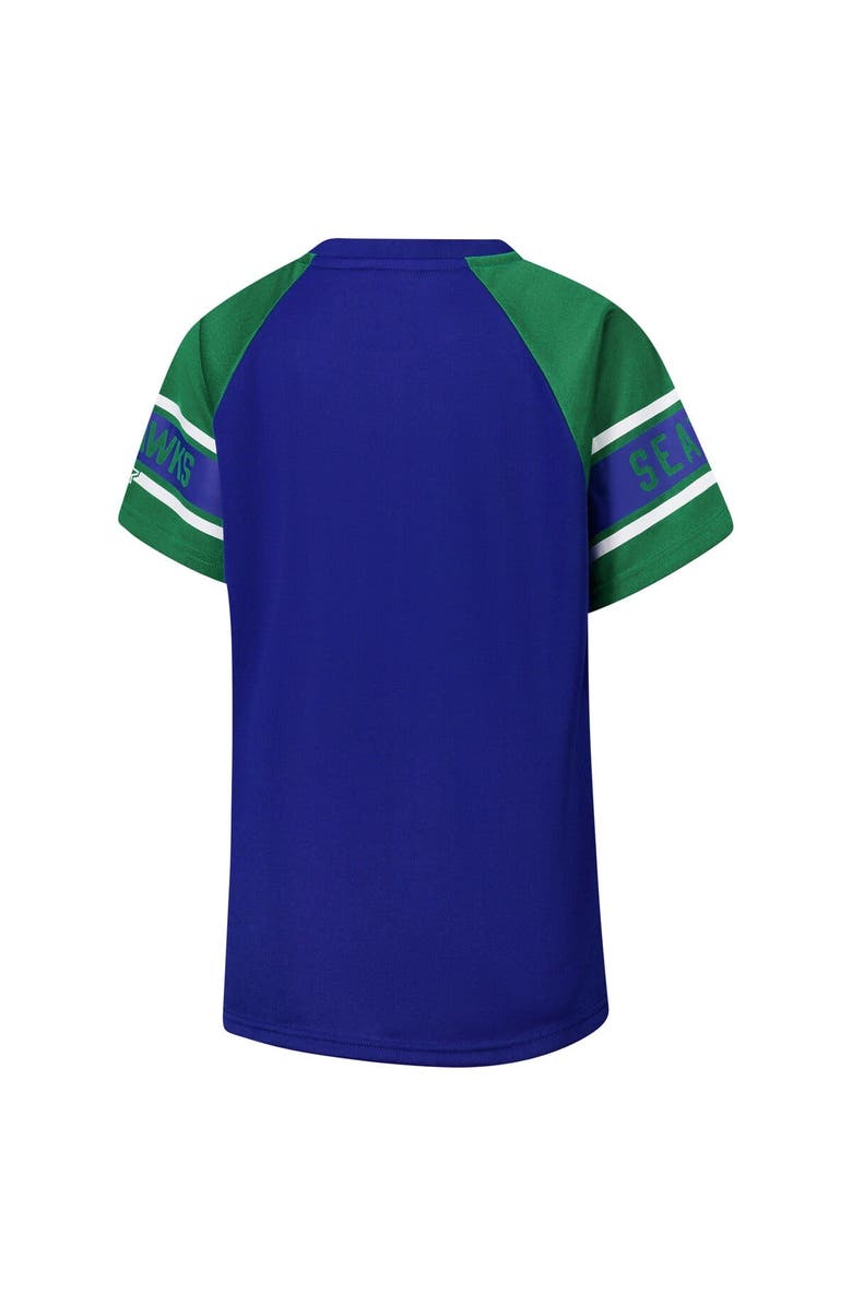 STARTER Women's Starter Royal Seattle Seahawks 1st Rounder Color Block Raglan Top, Alternate, color, 