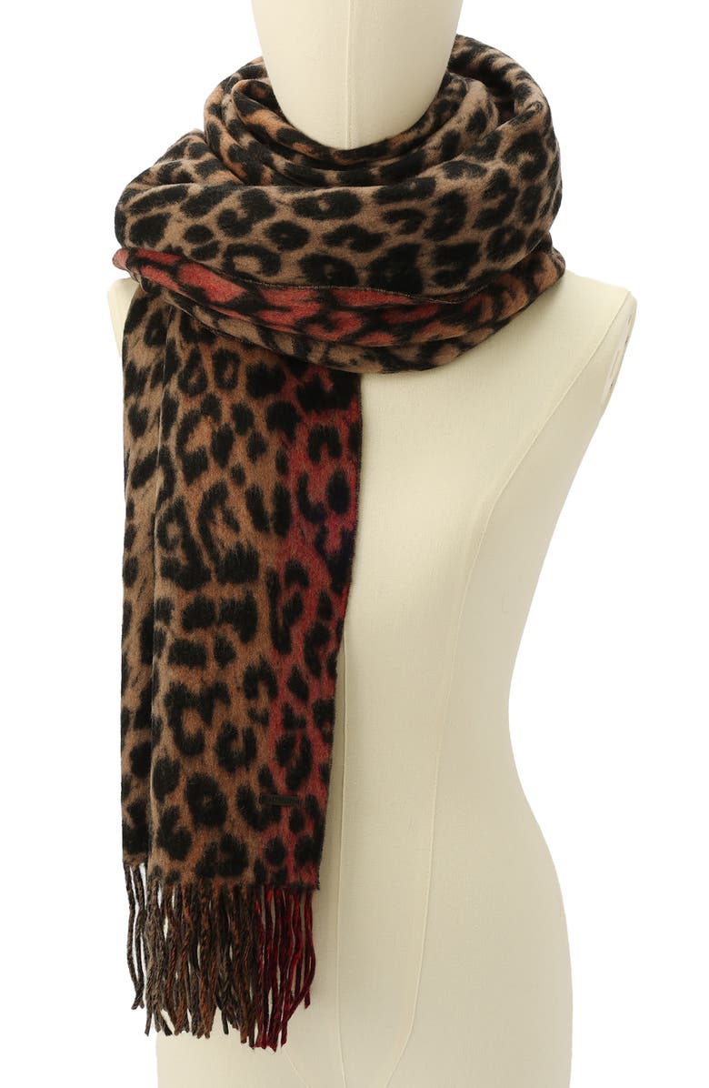 AllSaints Leopard Wool Scarf, Alternate, color, Natural Multi