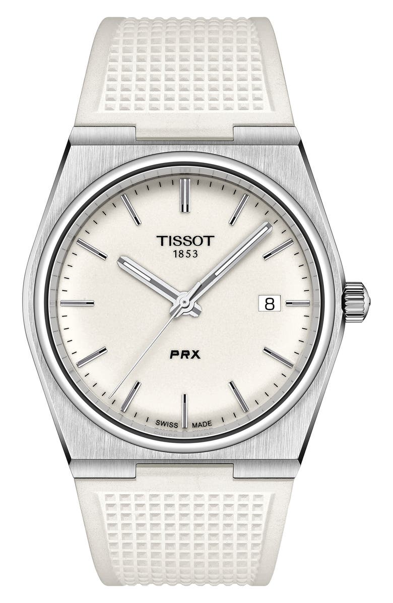 Tissot PRX Rubber Strap Watch, 40mm, Main, color, White