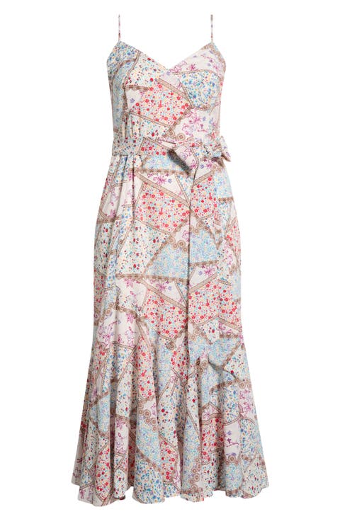 Minzi Floral Print Pleated Sleeveless Midi Dress (Plus)