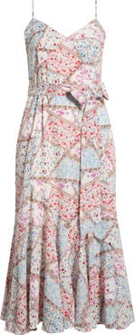 SUGARLIPS Minzi Floral Print Pleated Sleeveless Midi Dress