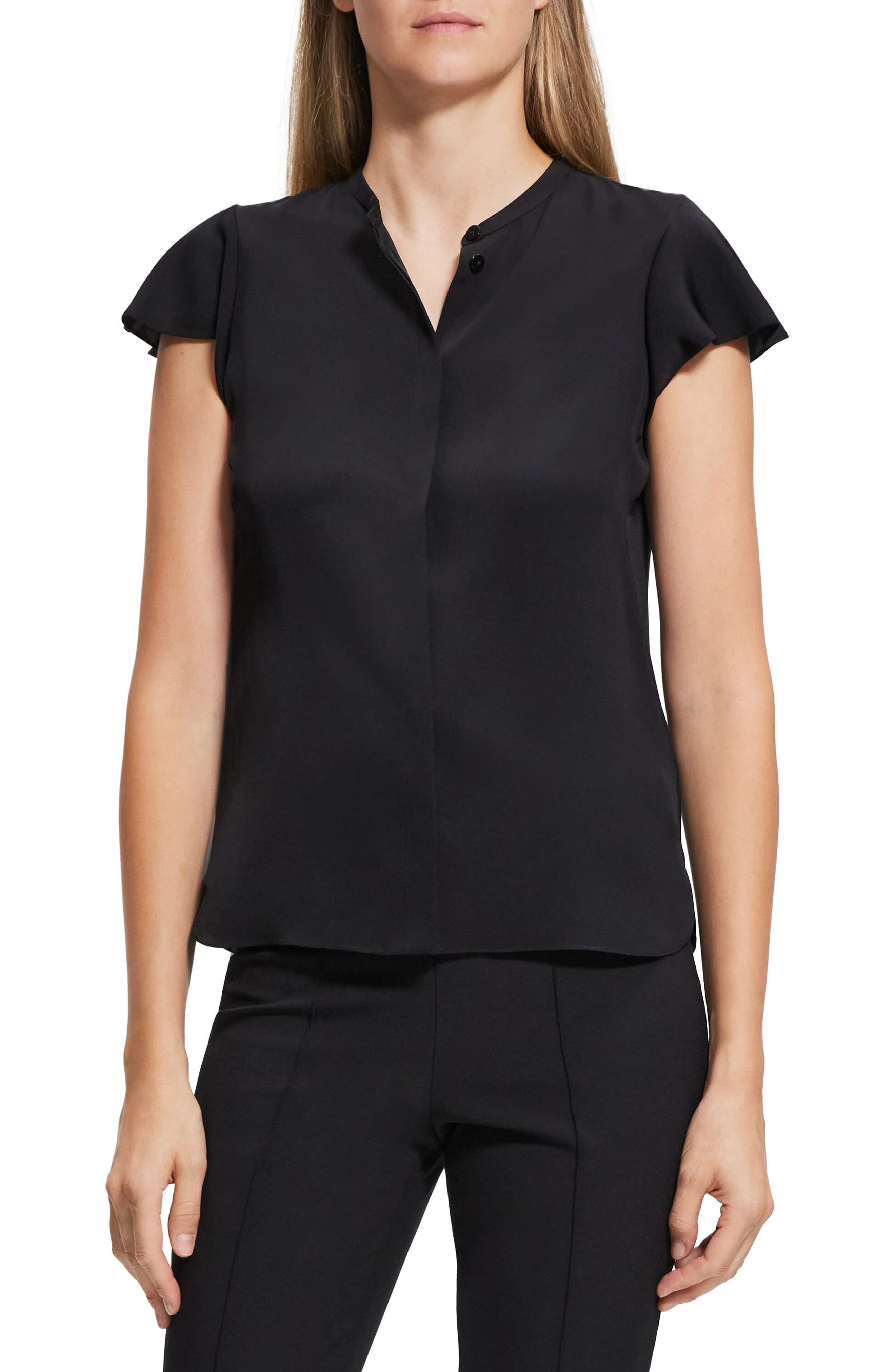 Theory Tp Mod Flounce Sleeve Silk Blouse (Women) | Nordstromrack