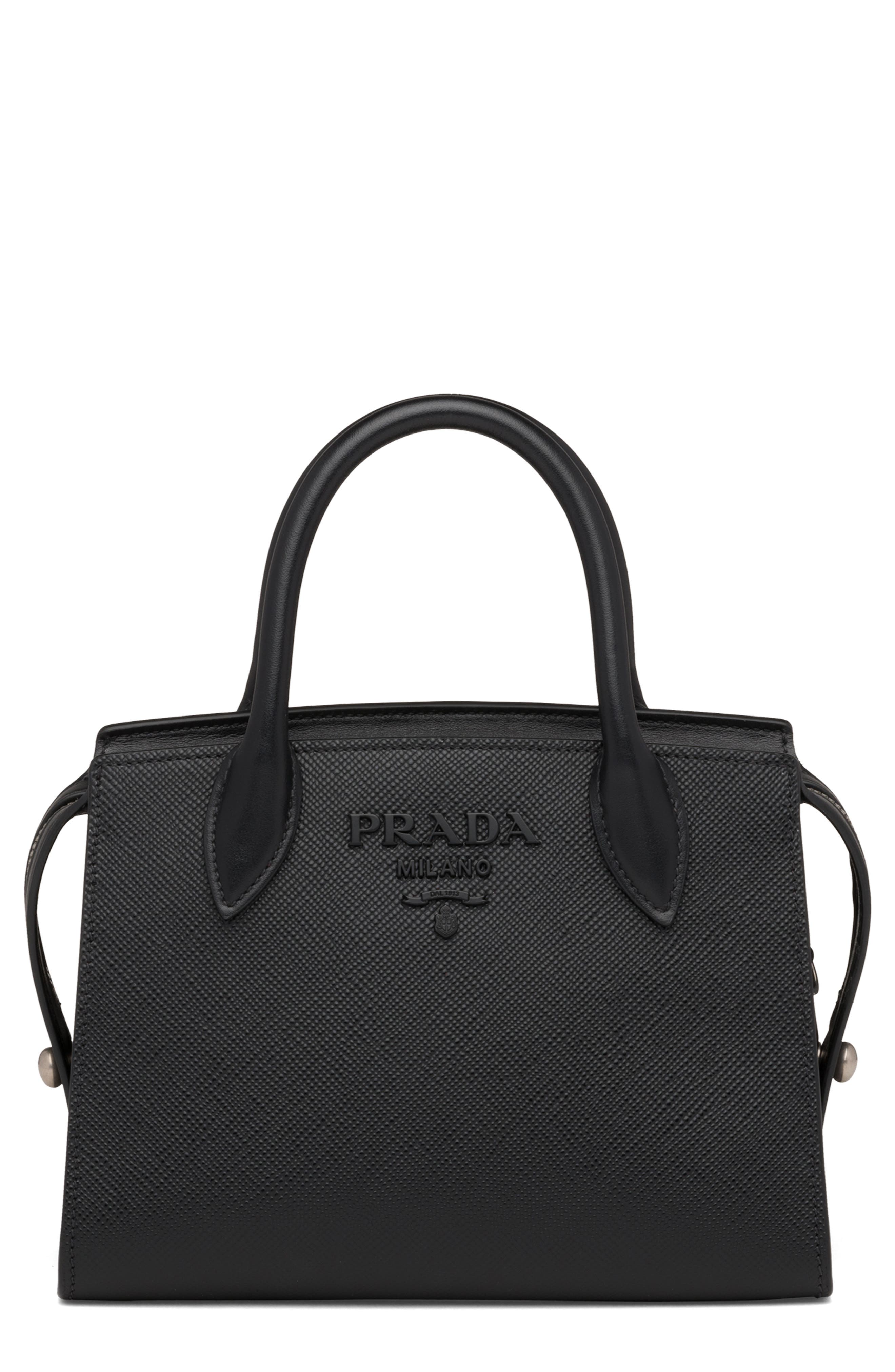 Prada Small Monochrome Saffiano Leather Bag, Main, color, 