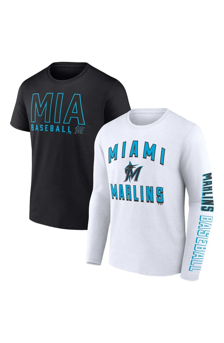 FANATICS Men's Fanatics Branded Black/White Miami Marlins Two-Pack Combo T-Shirt Set, Alternate, color, 