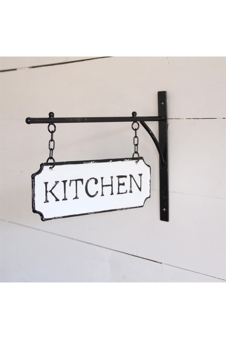 White and Black Enamel Kitchen Wall Sign on Metal Hanger, Alternate, color, White