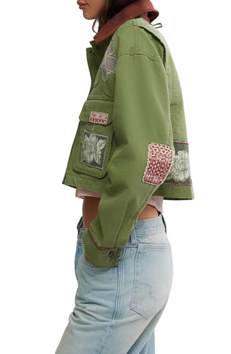 Free People Martha Workwear Appliquè Crop Jacket, Alternate, color, Callisto Green