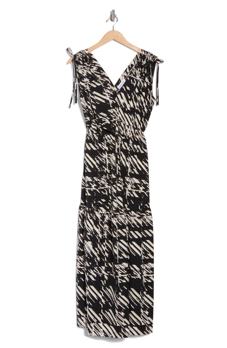 Calvin Klein V-Neck Sleeveless Tiered Maxi Dress, Alternate, color, Black Multi