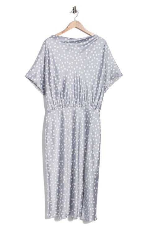 Polka Dot Short Sleeve Satin Midi Dress (Plus)