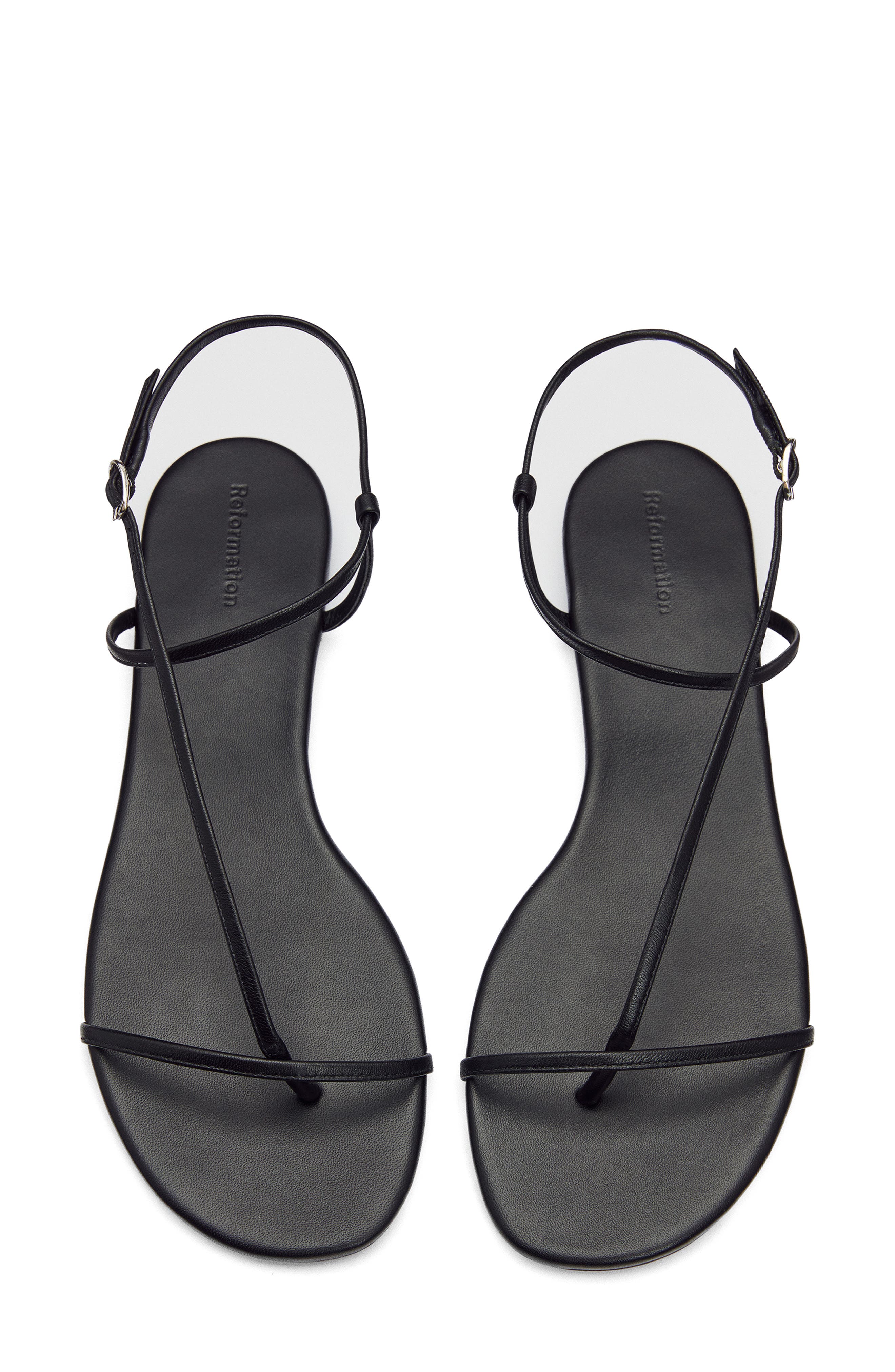Reformation Pina Flat Sandal, Alternate, color, Black Leather