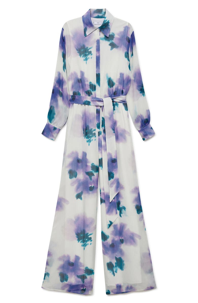 MANGO Floral Long Sleeve Jumpsuit, Alternate, color, Purple