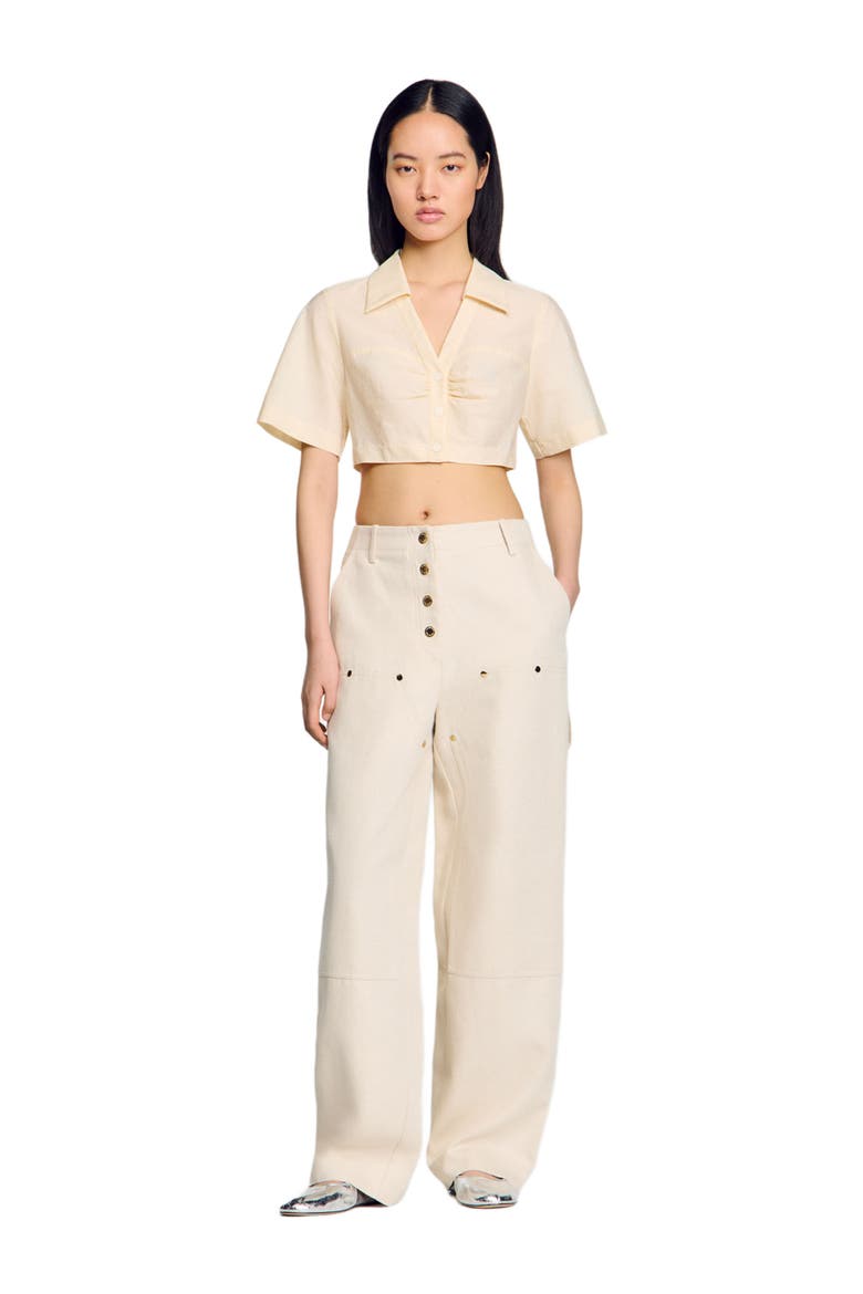 Cropped gathered shirt, Alternate, color, Ecru