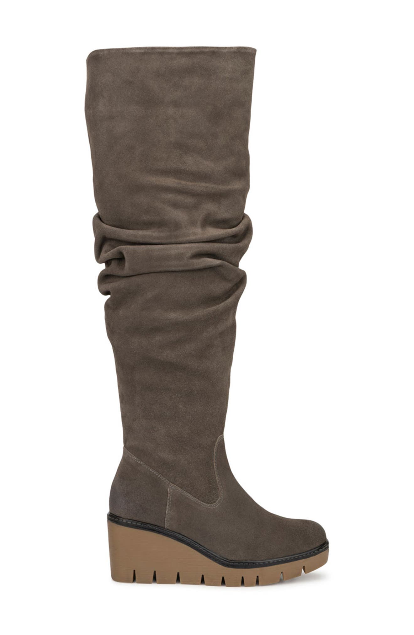 VINTAGE FOUNDRY Maisie Shirred Wedge Knee High Boot, Alternate, color, Grey