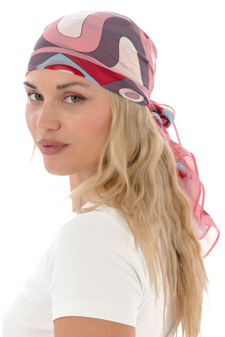 Geometric Print Square Scarf, Alternate, color, PINK