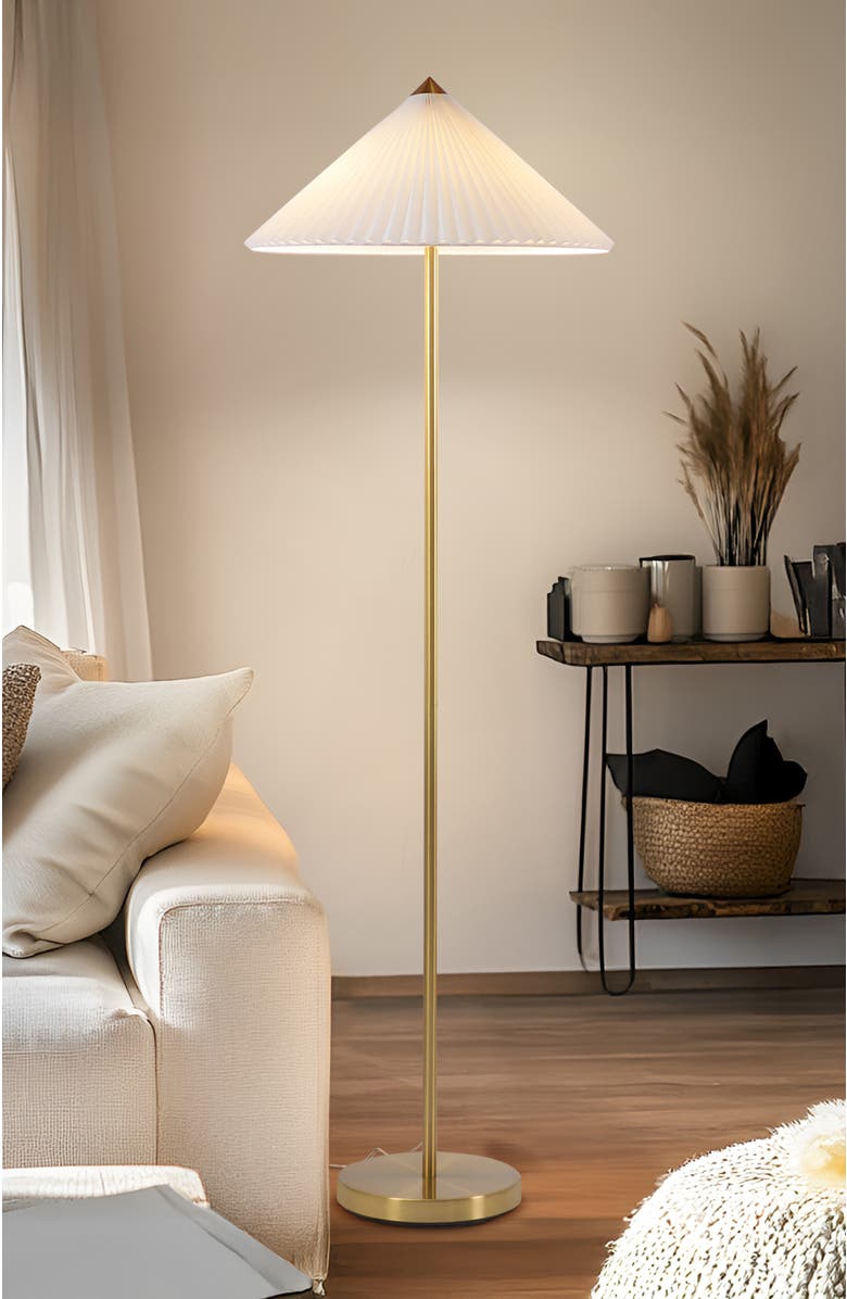 Brightech Sienna 62" LED Gold Floor Lamp with Pleated Fabric Shade, Bulbs Included, Alternate, color, 