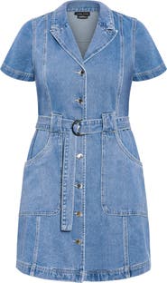 City Chic Aleah Belted Denim Button-Up Shirtdress