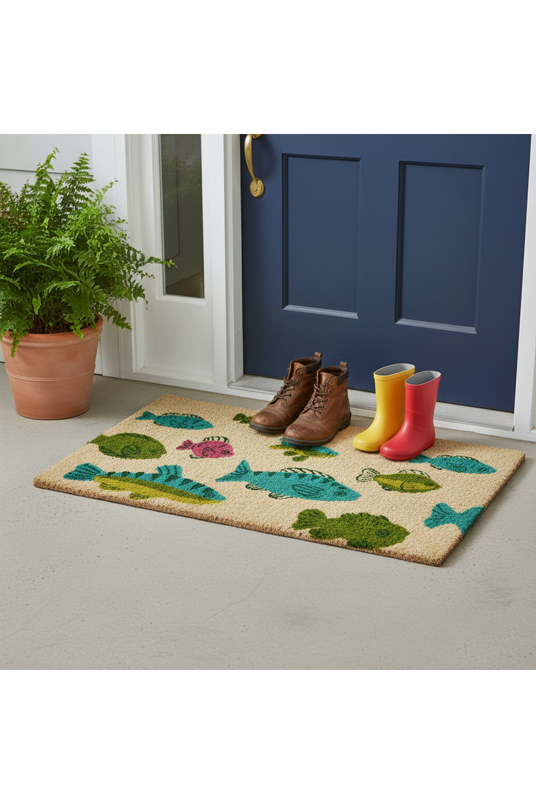Fish Swimming Non-Slip Coir Mat Multi Coir Summer, Alternate, color, Beige