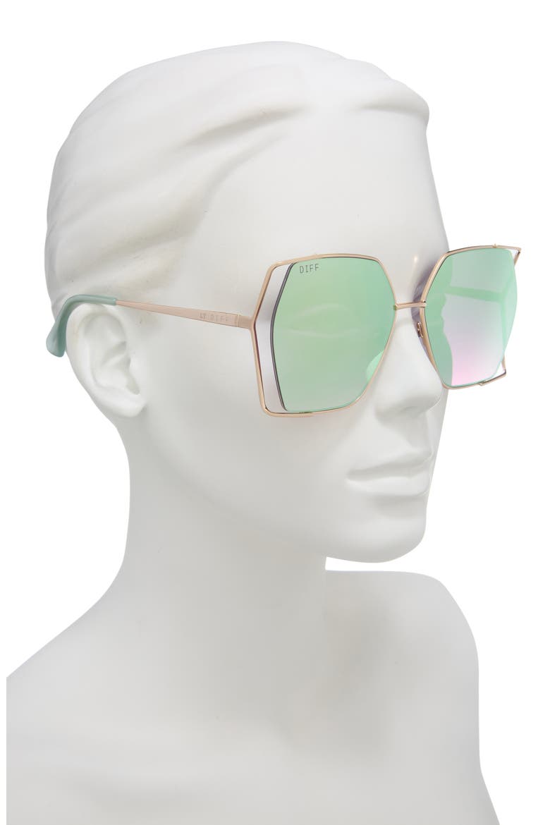 Dawn 61mm Square Sunglasses, Alternate, color, BRUSHED GOLD JADE MIRROR