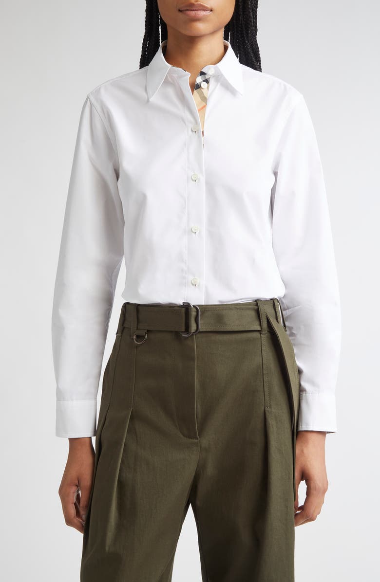 Burberry Cotton Poplin Button-Up Shirt, Main, color, White