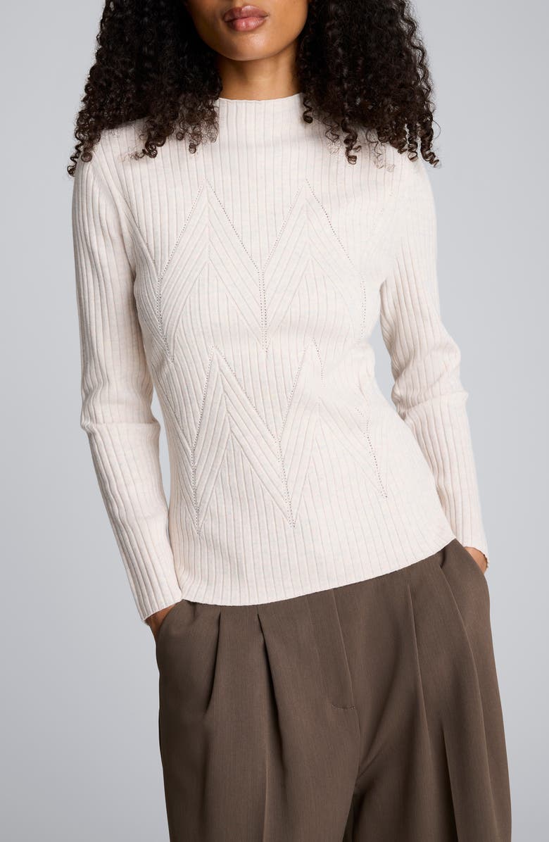 Kenneth Cole Mock Neck Chevron Rib Sweater, Main, color, Almond Milk Heather