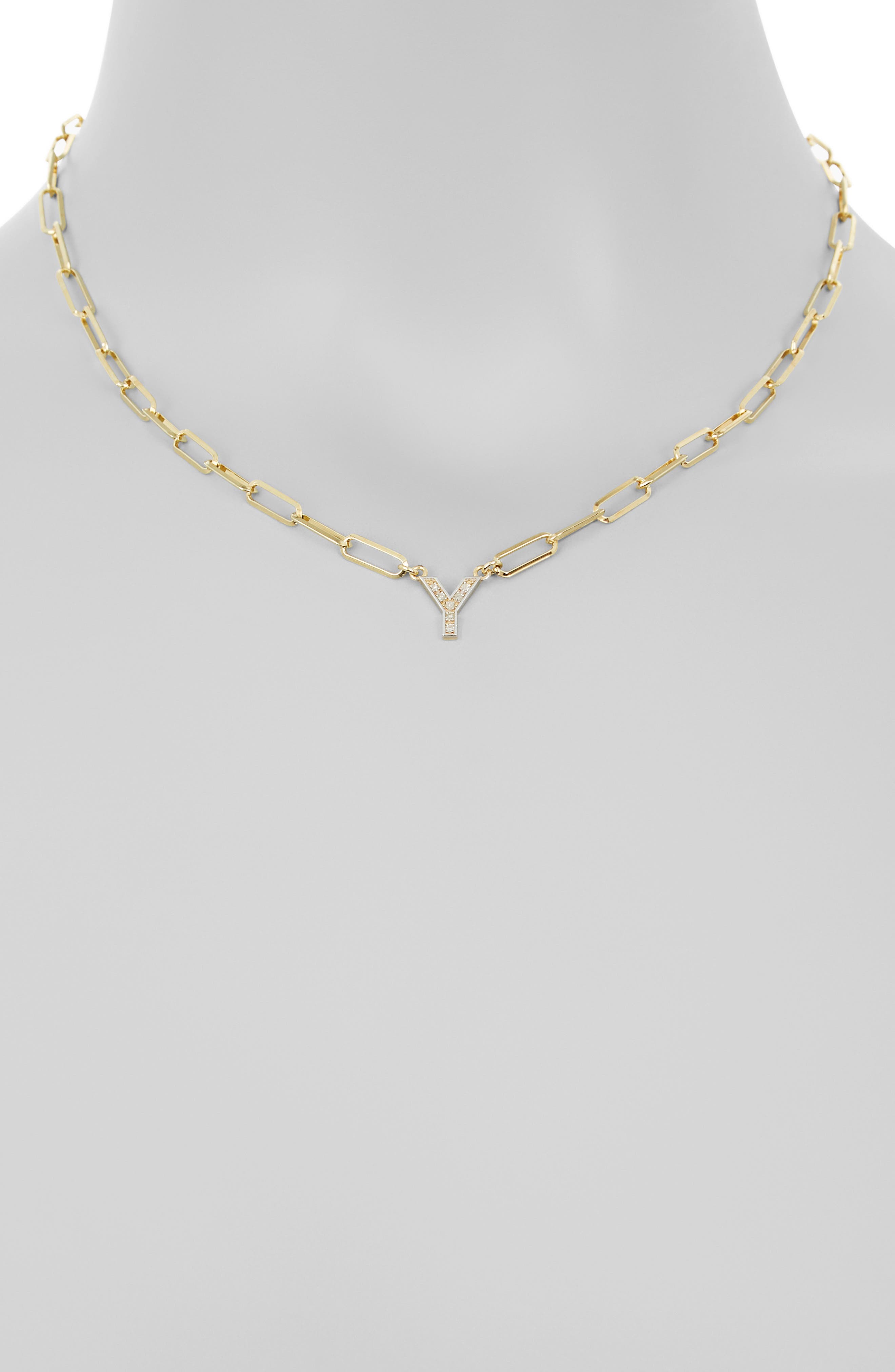 MESHMERISE Diamond Initial Charm Paper Clip Chain Necklace (Women ...