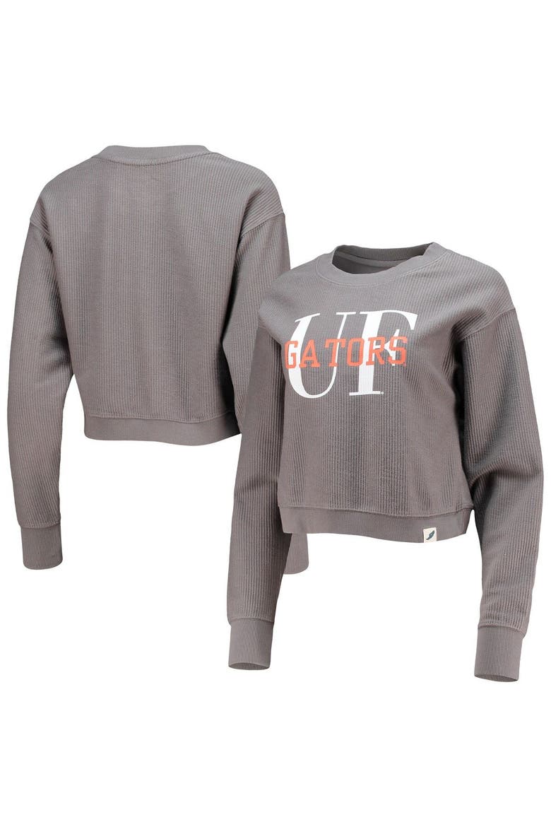 Women's League Collegiate Wear Graphite Florida Gators Classic Corded Timber Crop Pullover Sweatshirt, Main, color, Graphite