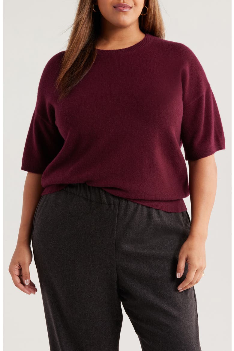 Short Sleeve Cashmere Sweater, Main, color, BURGUNDY FIELD
